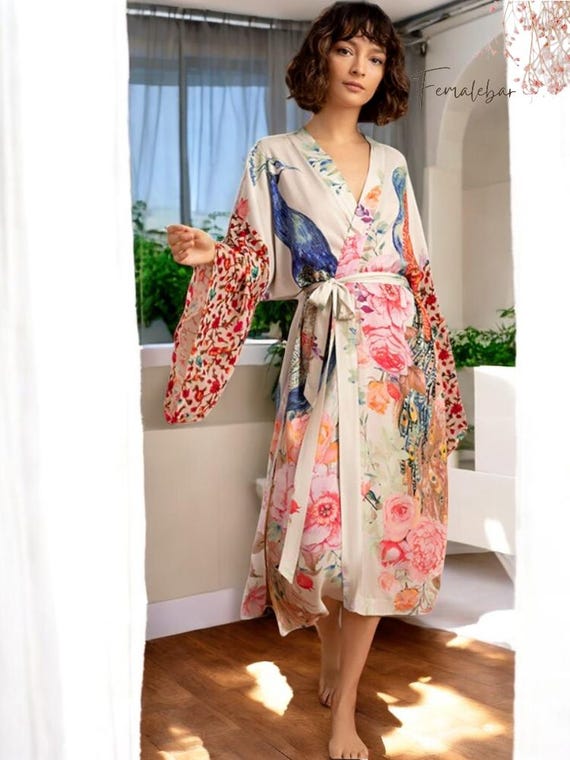 Kimono Robe, Women's Kimono Robe, Luxury Kimono Robe, Peacock Kimono, Belted Kimono, Stylish Kimono Robe, Cardigan For Women, Gifts for her
