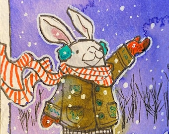 Snow Bunny-tiny watercolor sketch