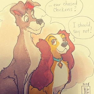 Lady and the Tramp-Watercolor Original Painting