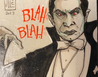 Blah Blah Dracula—Original Decoupage Art