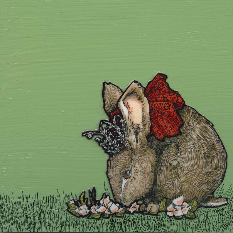 Timid Bunny in Spanish Crown Small Print 4.5x4.5 Etsy