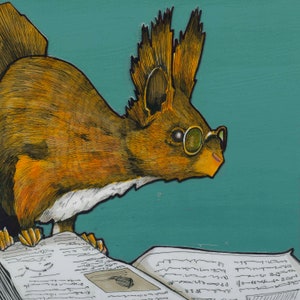 European Squirrel With Reading Glasses- Small Print 4.5x4.5