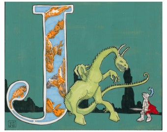 J is for Jabberwoky- 9x7.5 Wonderland Alphabet Print