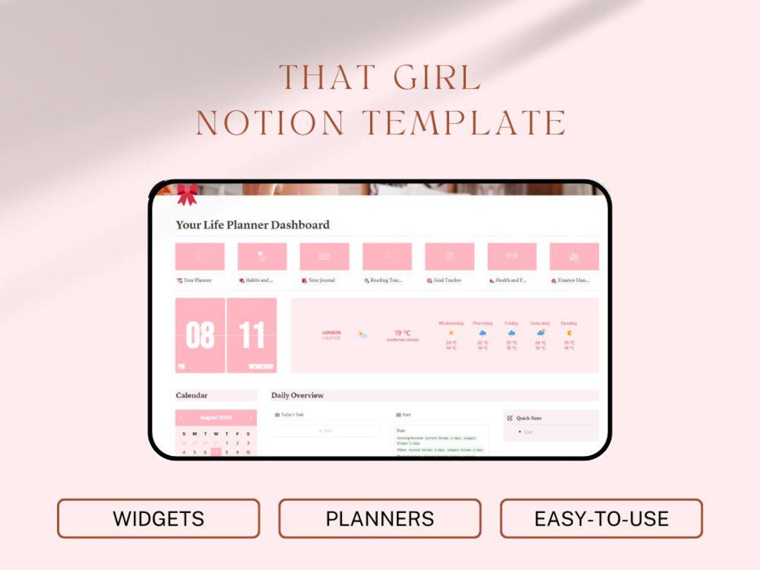 It Girl Notion Template Life Planner | That Girl | Budget Tracker ...