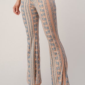 High Waist stripe Boho print Mini Bell bottom pants