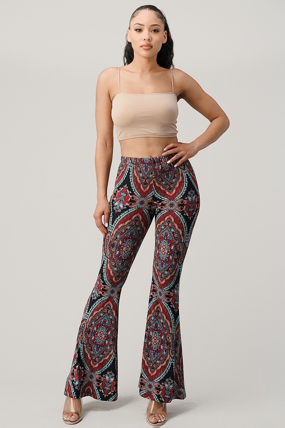 Bohemian Style High-Waisted Sheer Bell Bottom Pants