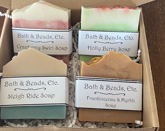 Holiday Soap Gift Set - Sleigh Ride, Holly Berry, Cranberry Swirl, and Frankincense and Myrrh