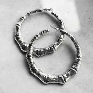 Premium Large Bamboo Hoop Earrings - Large Stainless Steel Bamboo Hoop Earrings - Gifts For Her