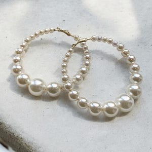 Large Chunky Pearl Hoop Earrings - Big Pearl Hoop Earrings - Gifts For Her