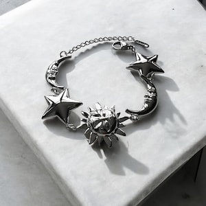 Premium Chunky Sun Moon And Stars Bracelet - Waterproof Celestial Charm Bracelet - Gifts For Her