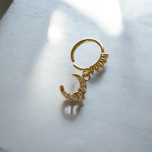 Cubic Zirconia Moon & Star Nose Ring: Stainless Steel Celestial Jewelry