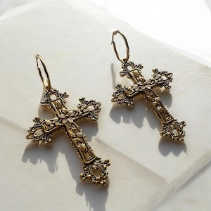 Large Gothic Cross Hoop Earrings - Cross Earrings - Gifts For Her