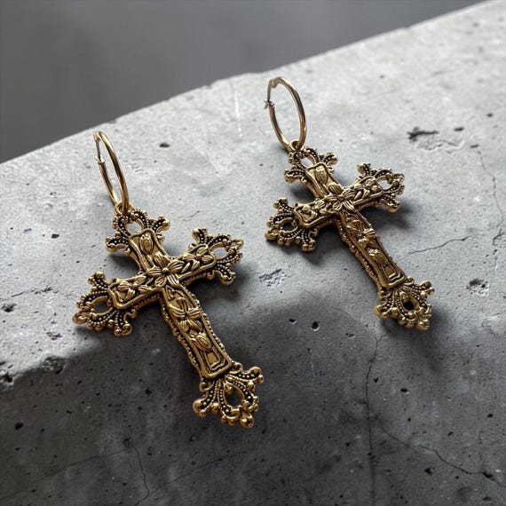 Large Gothic Cross Hoop Earrings - Cross Earrings - Gothic Earrings - Gifts For Her