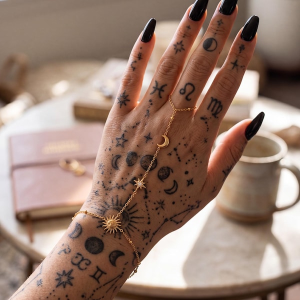 Premium Sun Star And Moon Celestial Hand Chain -  Waterproof Jewellery - Gift For Her