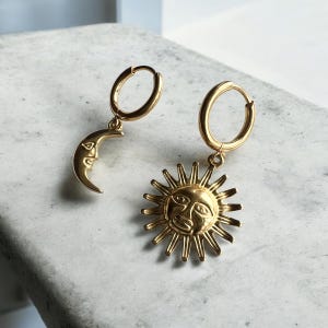 Premium Sun And Moon Earrings - Gothic Sun And Moon Huggie Hoop Earrings - Celestial Earrings - Gifts For Her