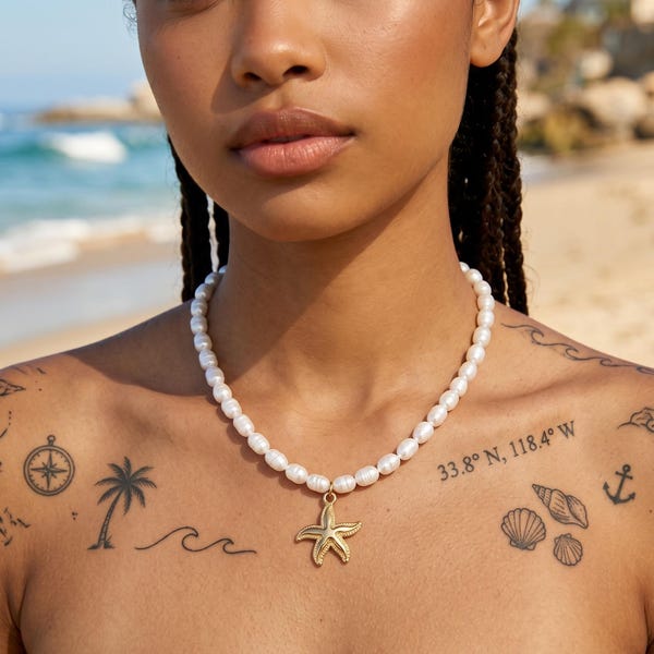 Premium Baroque Pearl Starfish Necklace - Real Pearl Star Fish Necklace - Gifts For Her