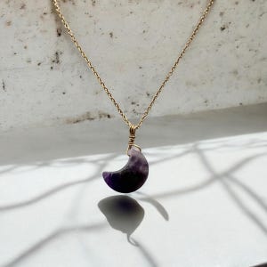 Premium Natural Amethyst Moon Necklace - Amethyst Crystal Necklace - Moon Necklace - Celestial Necklace - Gifts For Her