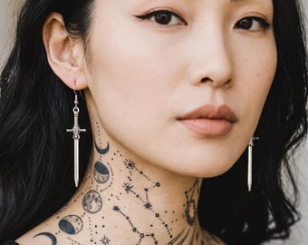 Gothic Sword Drop Earrings – Antique Finish - Goth Jewellery - Gift For Her