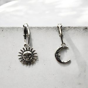 Sun And Moon Hoop Earrings - Gothic Earrings - Sun And Moon Charm Earrings