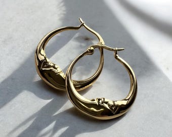 Premium Moon Hoop Earrings - Waterproof Moon Earrings - Moon Face Hoop Earrings - Celestial Earrings -Gifts For Her