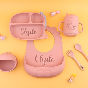 Personalized Silicone Weaning Set, Custom Baby Plate, Cartoon Weaning Set for Toddler Baby Kids, Feeding Set with Name, Baby Shower Gift