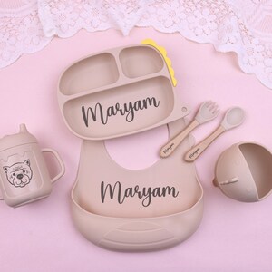 Personalized Silicone Weaning Set, Custom Baby Plate, Cartoon Weaning Set for Toddler Baby Kids, Feeding Set with Name, Baby Shower Gift