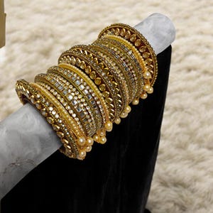 Kundan Pearl Stone Rajawadi Bangle Set, Wedding Bangles, Indian Jewelry, Bridal Bangles, Pearl Chuda