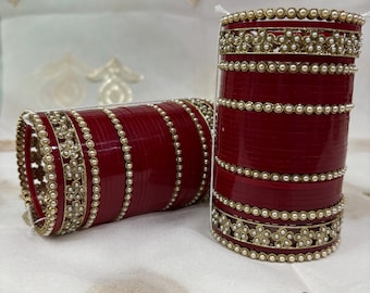 Bridal Indian Chura Set, Traditional Bridal Choora, Punjabi Chura, Kundan Bridal Jewelry, Wedding Bangles for Bride, Bridal Bangles Chooda