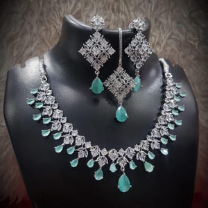 Silver American Diamond necklace, Diamond/CZ Stones Necklace Set, Statement Jewellery, Wedding Bridal Jewellery, Gift for her