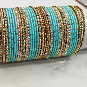 Elegant Sky Blue Indian bangles dotted set, Pakistani & Indian bangles, Bridesmaids Jewelry, Gift for her, Wedding Gift, Beautiful Bangles