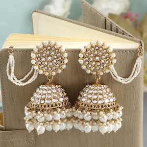 Hochvergoldet Kundan Polki Jhumka Ohrringe, Stein Jhumka, indischer pakistanischer Schmuck, Statement Braut Ohrringe, indische Hochzeit