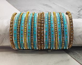 Blue & Gold Bollywood Bangle Set | Indian Wedding Jewelry