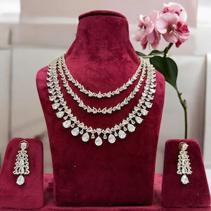 Beautiful Tear drop American Diamond High Quality Necklace Set, Indian Bridal Jewellery, Cz Diamond Necklace Set and Earrings, AD Jewellery