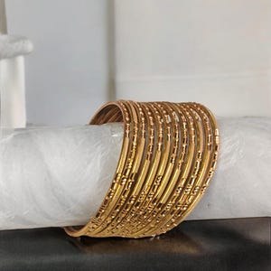 22K Gold Plated Indian Bangle Set | 12-Piece Bridal Wedding Bangles | Gold Kada Bracelets | Gift for Her | Gold Plated Jewellery | Gold Kada
