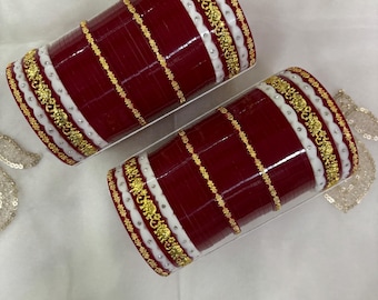 Bridal Chura Set with Elephant Kada – Punjabi Wedding Bangles,Indian Bridal Choora, Red & White Bridal Bangle Set - Traditional Bridal Chura