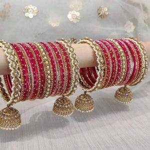 Indian Bridal Bangle Set – Multi-Color Pearl Bangles with Jhumki | Wedding Jewellery for Women | Pakistani Nikah Gift | Gift for Her