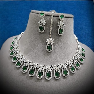 Bridal CZ Choker Set, Indian Jewelry, American Diamond Necklace Set, Cz Necklace Indian Bollywood Jewelry