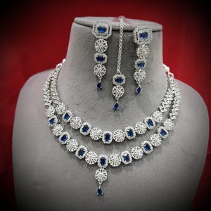 American Diamond Necklace Set, Cz Stones Necklace, Unique Bridal Jewelry, Indian Pakistani Necklace Set, Reception Prom Jewellery, Gift item