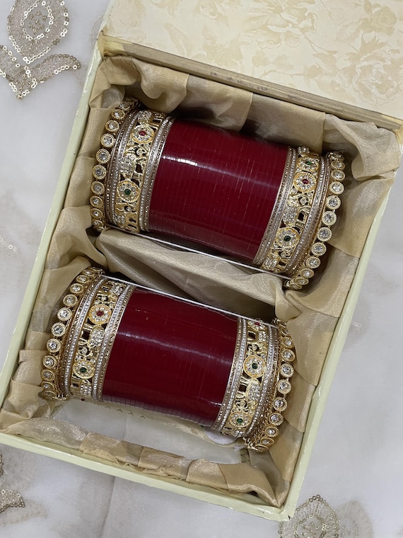 Red Bridal Chura Set | Elephant Kada Bangles, Indian Wedding, Red
