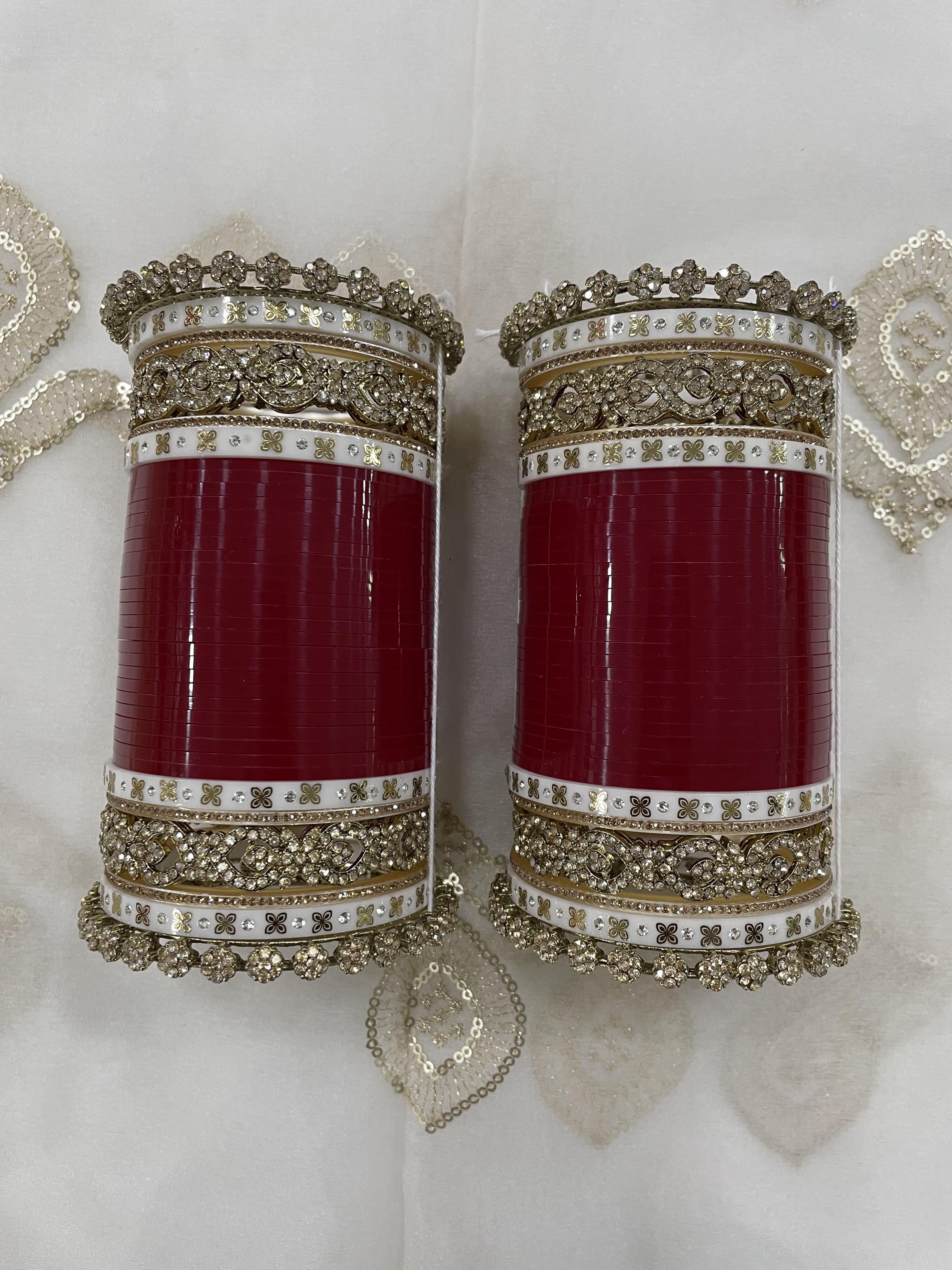 chura Red Bridal Chura Bangle Set – Gold Stone Kadas, Punjabi Wedding