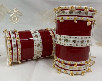 Bridal Indian Chura Set, Traditional Bridal Choora, Punjabi Chura, Kundan Bridal Jewelry, Wedding Bangles for Bride, Bridal Bangles Chooda