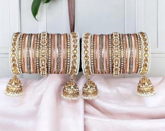 Pink Pearl Jhumki Bangles, Indian Bridal Jewelry Set - Etsy