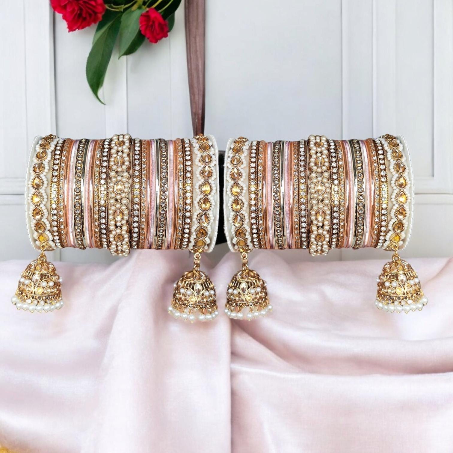Pink Pearl Jhumki Bangles, Indian Bridal Jewelry Set - Etsy