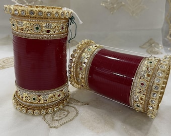 Traditional Bridal Chura Set | Elephant Kada Bangles | Punjabi Wedding Chooda | Red Bridal Bangle Set for Indian Brides, Red Chura for Bride