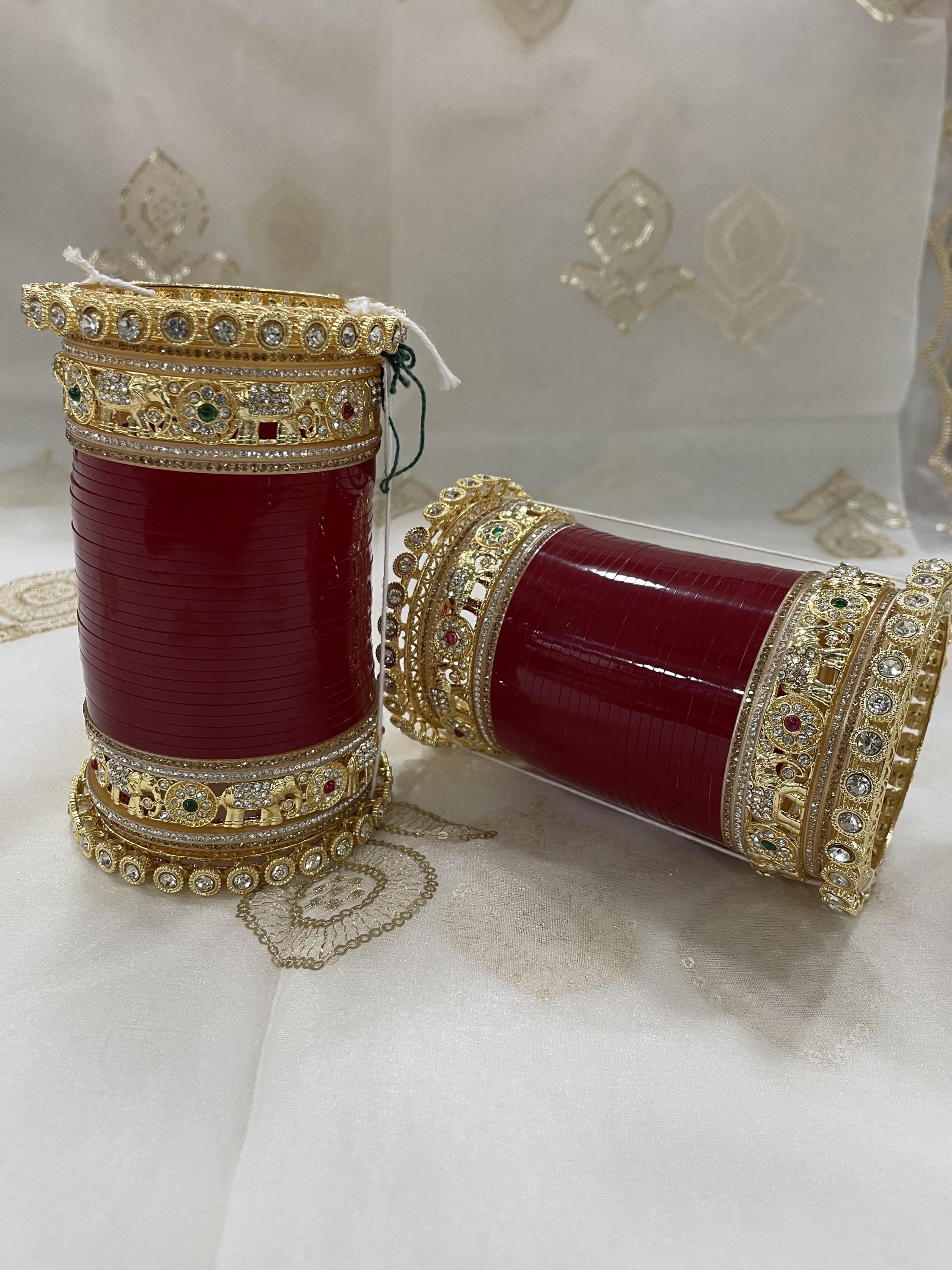 Churaページ #2352 Red Bridal Chura Set | Elephant Kada Bangles, Indian Wedding, Red