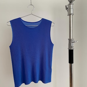 Pleats Please Issey Miyake Mist blue pleated tank top