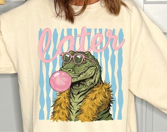 Later Gator PNG, Preppy Girl Alligator Sommer Design Download, süße rosa Küsten trendige Grafik digitaler Download