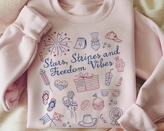 Stars Stipes und Freiheit Vibes Png, 4. Juli Png, Girly amerikanischer Png, USA Png, Amerika Coquette Png, Cute Doodles Patriotic Png