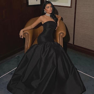 fitted lace wedding dress Black Strapless Mermaid Long Prom Dress Evening Gown DP3407 main image 1