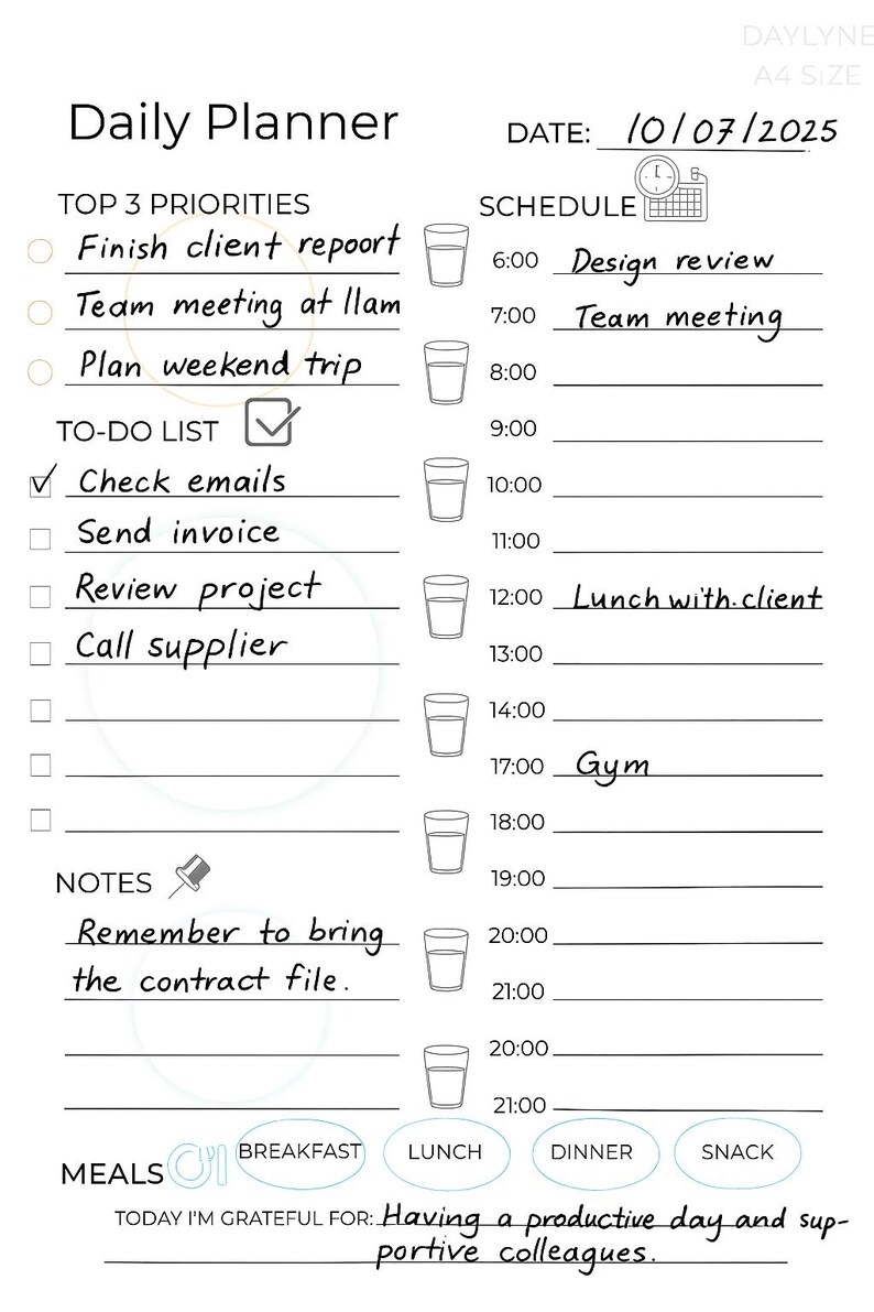Minimalist Daily Planner Printable | A4 Undated PDF | To-do List, Time ...